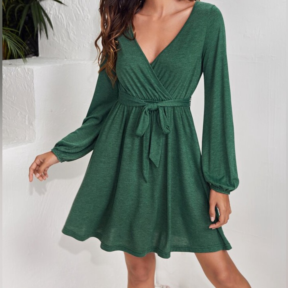 SHEIN Deep Green Long Sleeve Dress - Size S